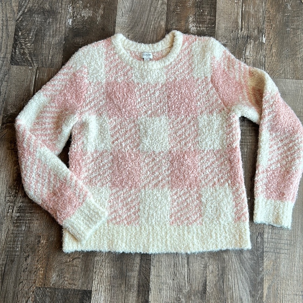 J CREW Factory Boucle Buffalo Check Plaid Sweater Size M